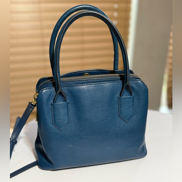 Fossil Lana Medium Satchel Crossbody Blue Leather Bag - Picture 5 of 13